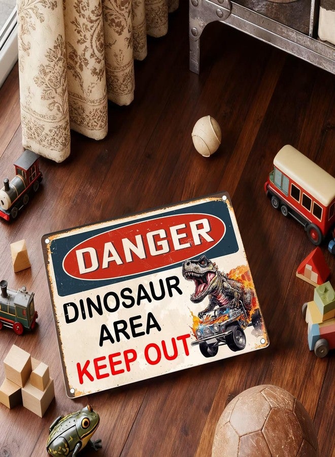 Roacap Dinosaur Room Decor for Boys, Vintage Dino Metal Sign 8"x12", Danger Dinosaur Area Keep Out Quotes for Boy Nursery, Dinosaur Wall Art Decoration for Bedroom Bathroom - Image 4
